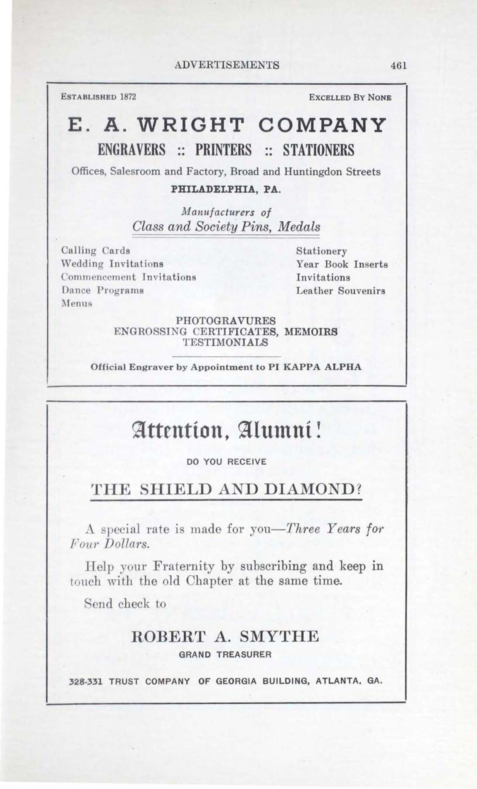 E. A. Wright Company Advertisement, February  1920